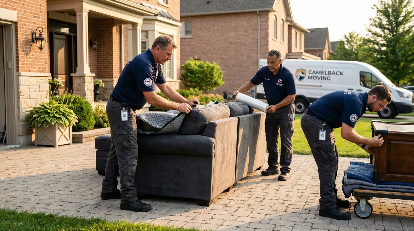 Large estate moving crew wrapping furniture in North Canton, OH