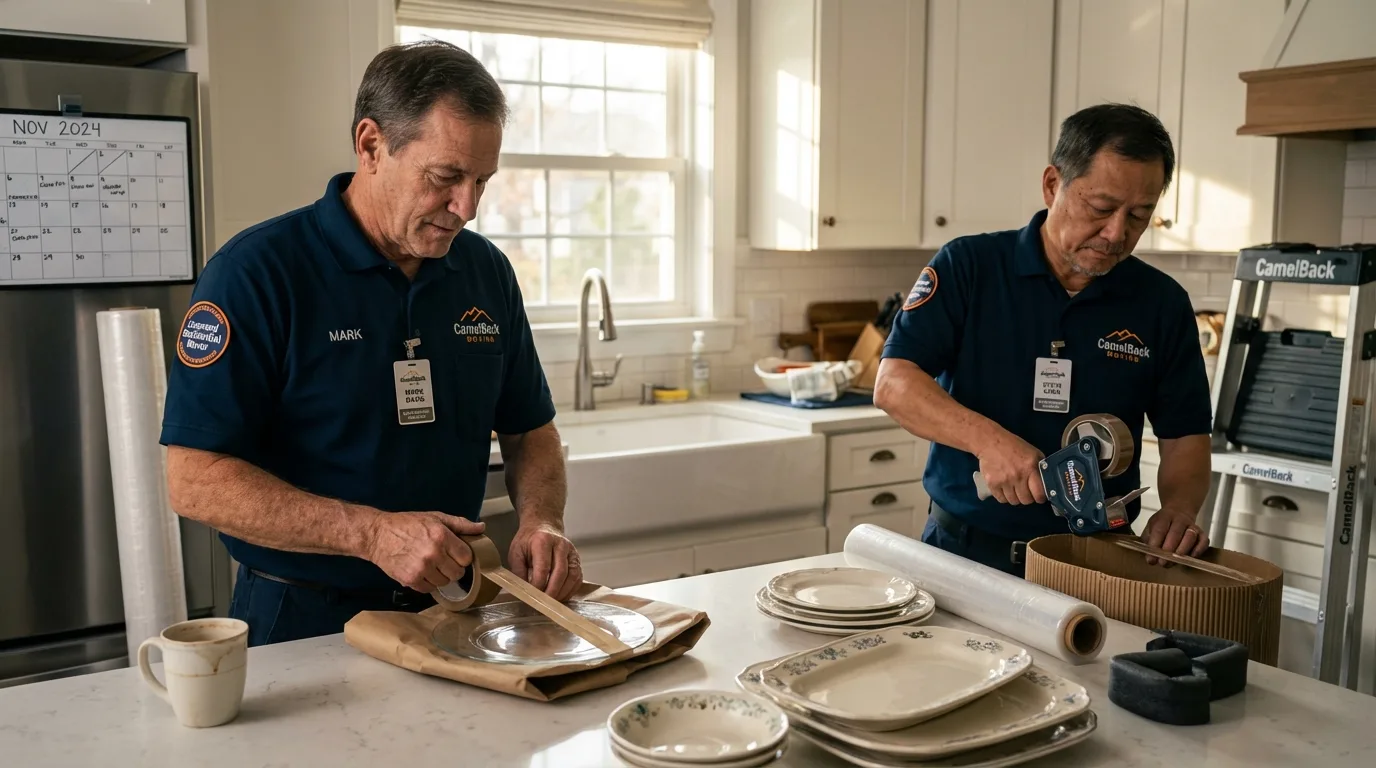 Professional crew packing kitchen dishware in North Canton, OH